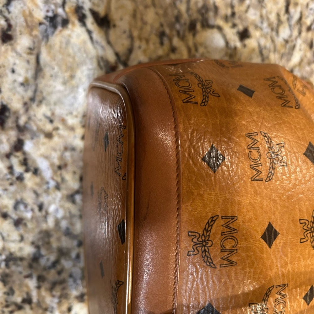 MCM Visetos Cognac Nappa Leather Monogram Drawstring Bucket Bag.  Authentic! - Picture 5 of 12